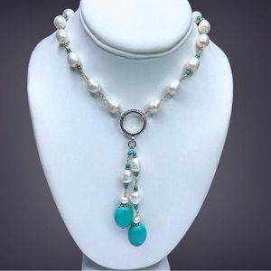 🌺Gorgeous Sterling, Genuine Pearl & Turquoise Necklace
